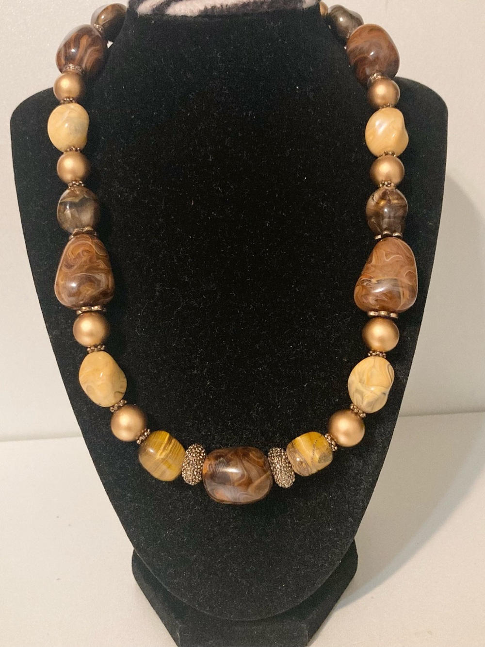 Elegant Brown and Gold Beaded stone look preloved Necklace